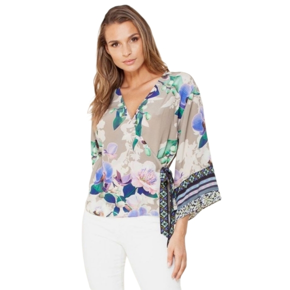 Hale Bob Tops - Hale Bob Orchid Print Silk Wrap Blouse Size XS